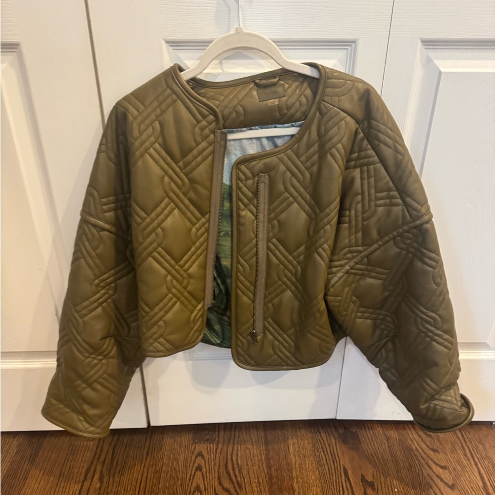 MOTHER Olive Green Quilted Faux Leather Jacket